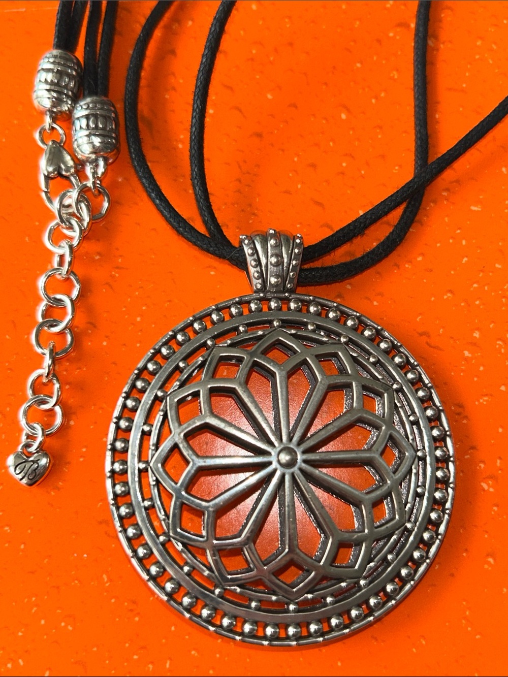 Brighton Open Work Large Floral/Mandala Pendant Necklace on double cord